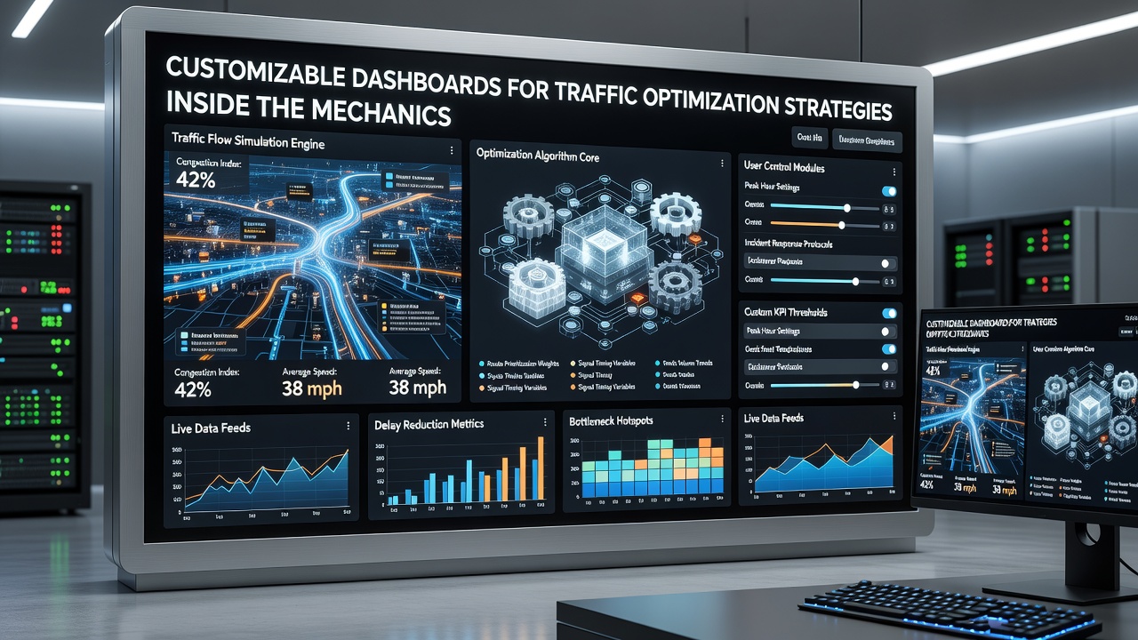 Analytics dashboard with real-time traffic flow visualizations and optimization strategy controls
